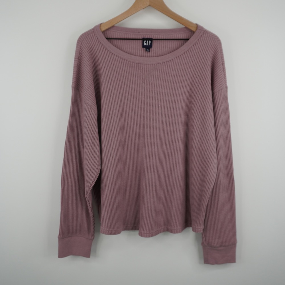 GAP Waffle Knit Top Womens XL Tall Mauve‎ Pink Long Sleeve Crew Neck Thermal